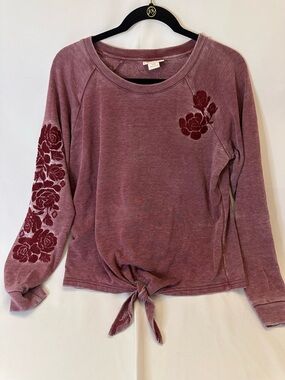 Ariat Dusty Rose Tie-Front Floral Sweatshirt Ariat Womens Size L Burnout Velvet